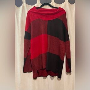 Calvin Klein Red & Black Oversize Cowl Neck Sweater— Size XL- NWOT
